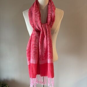 Pashmina REVERSIBLE reddish  pink paisley wrap scarf headscarf silk blend big